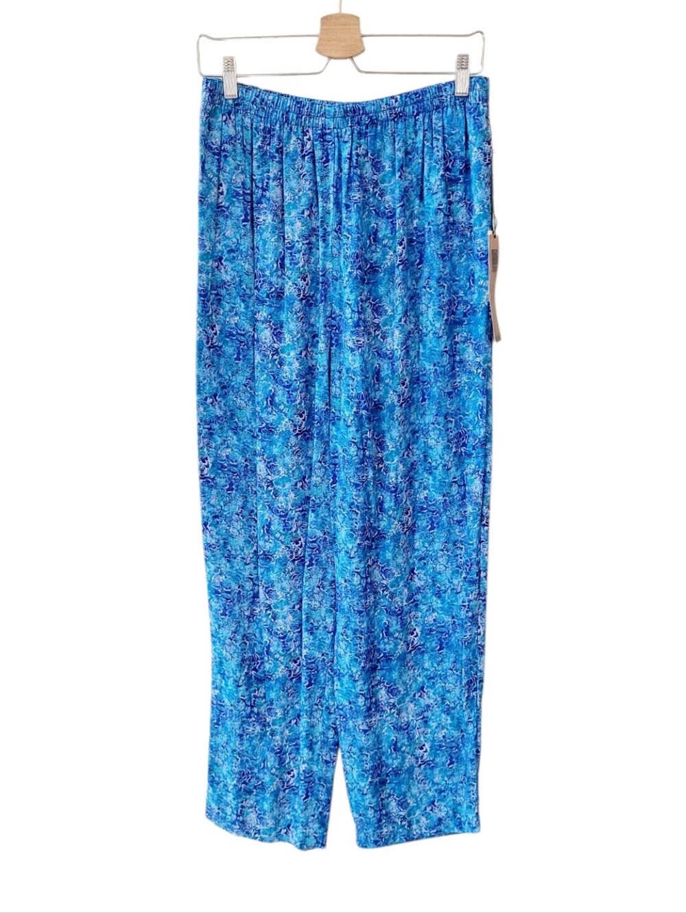 CAROL LITTLE Petites Vintage Blue Rayon Pull On Pants Size 12P USA German Fabric